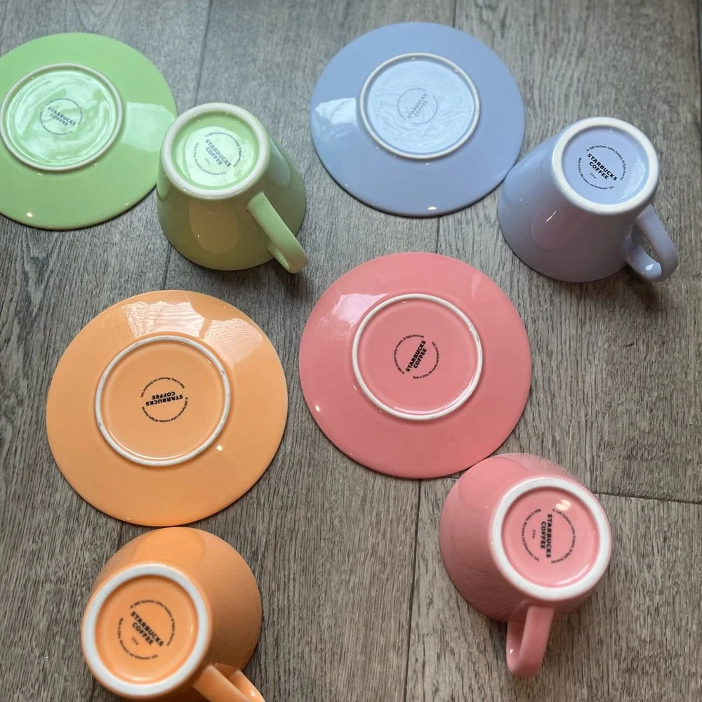 Starbucks Multicolor Polka Dot Mugs Set With Saucers - Picture 2 of 7
